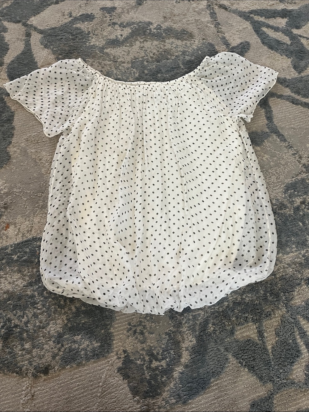White Polka Dot Off-Shoulder Bubble Hem Blouse